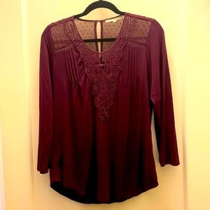 Burgundy blouse with sheer decoration